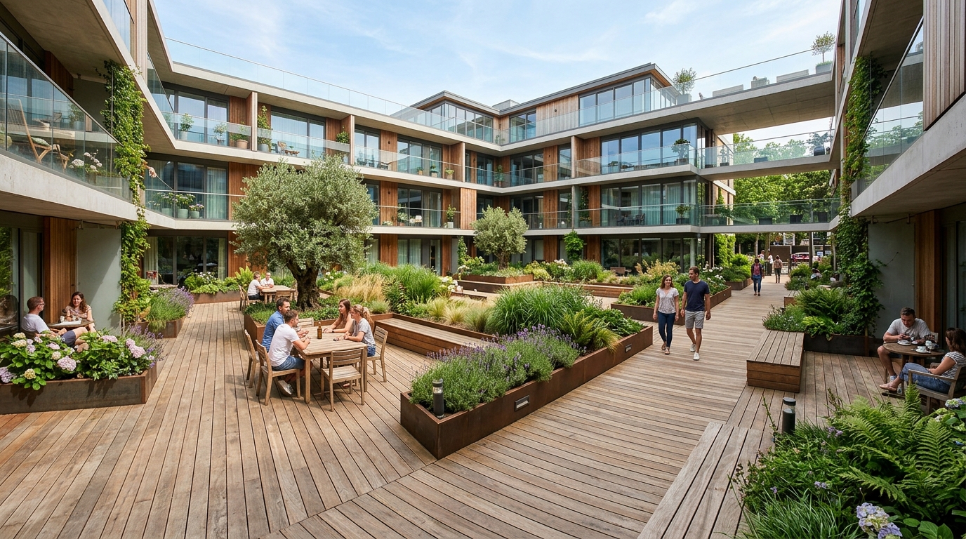 The central courtyard with oak decking
