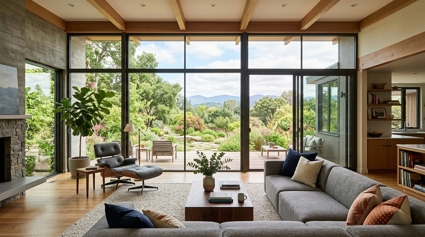 Living room with full-height glazing