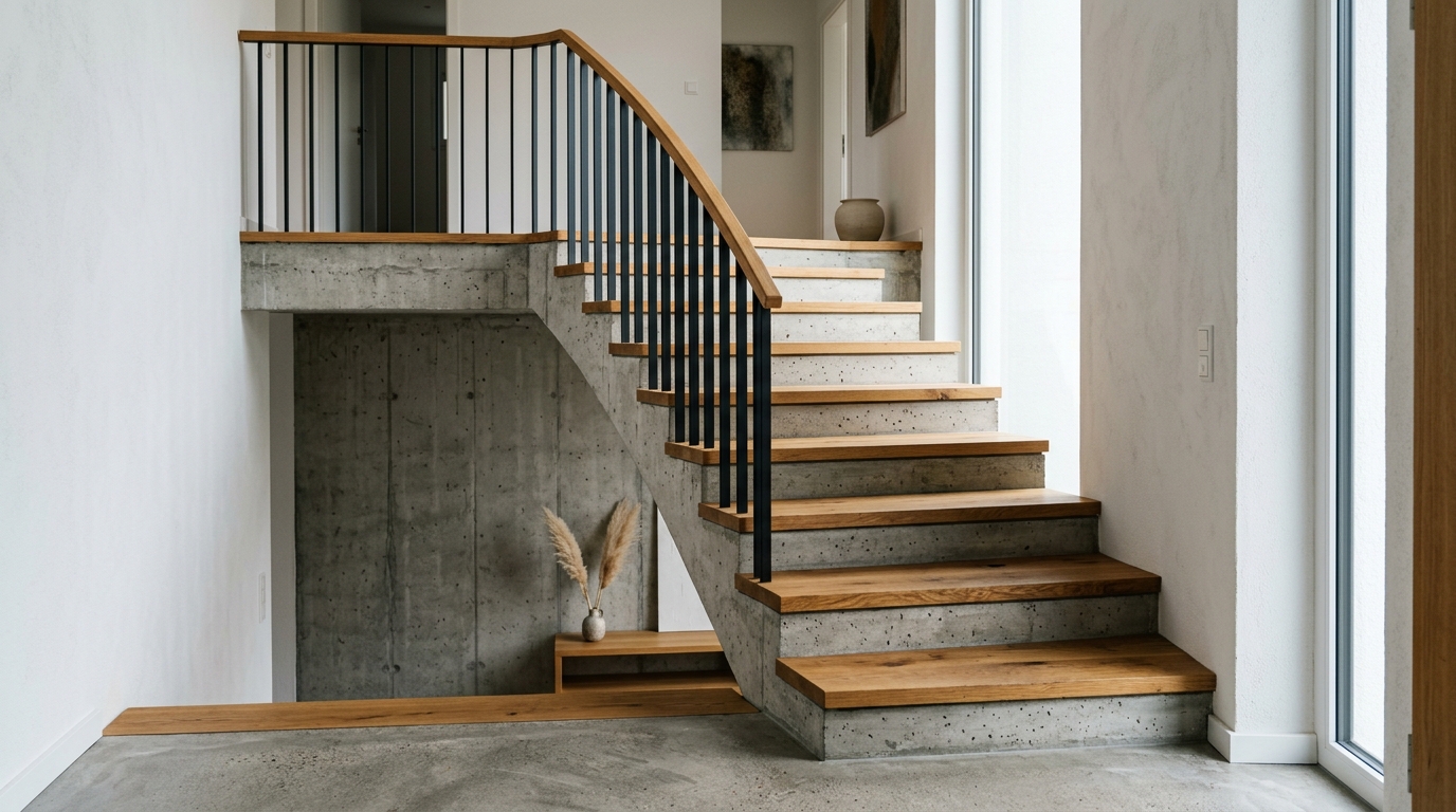 Concrete and oak stair