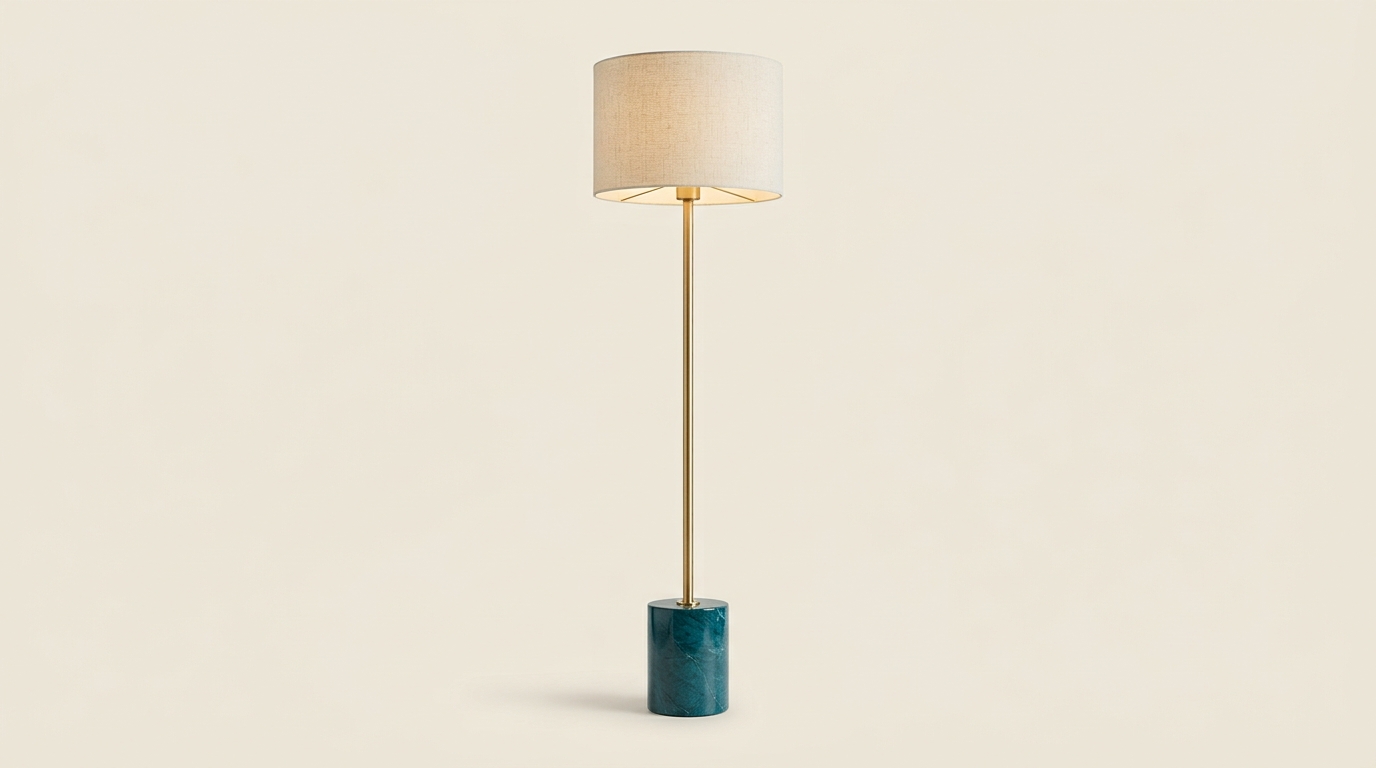 Sten floor lamp in brass with a teal marble base